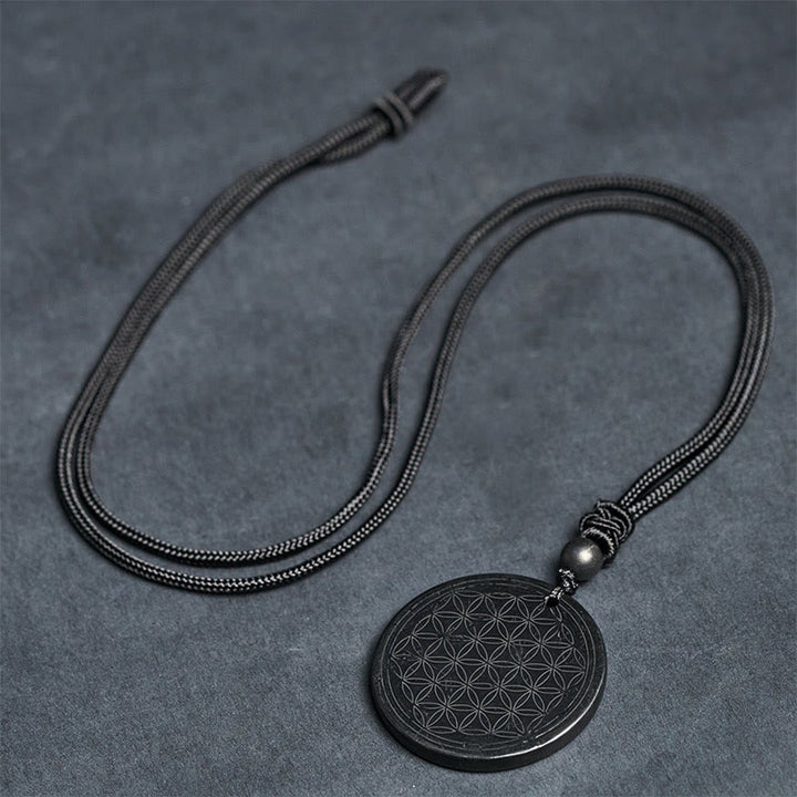 Collana con ciondolo di protezione in pietra di shungite autentica con intaglio del fiore della vita Buddha Stones - image 14