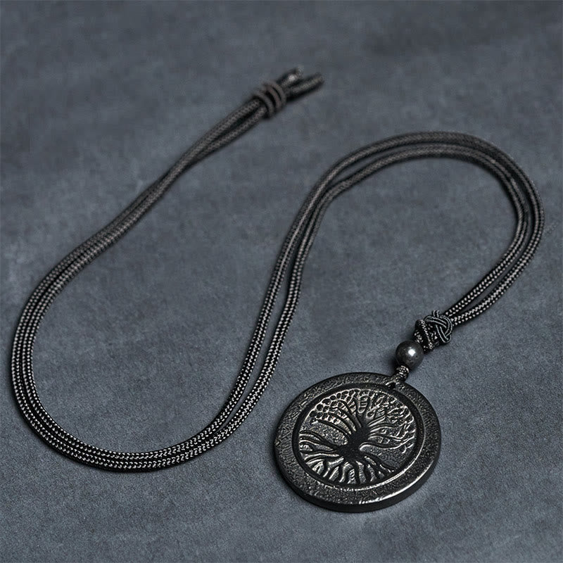 Collana con ciondolo di protezione in pietra di shungite autentica con motivo intagliato dell'albero della vita Buddha Stones - image 8
