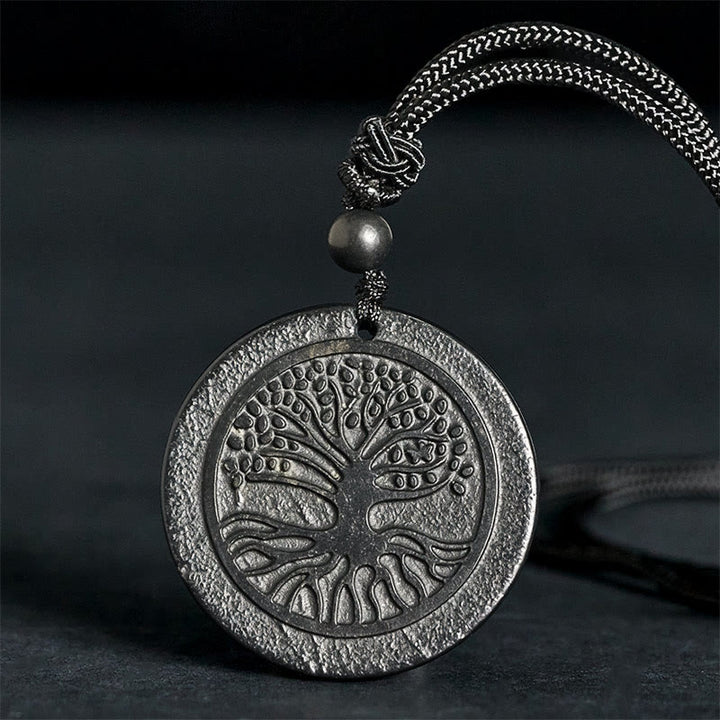 Collana con ciondolo di protezione in pietra di shungite autentica con motivo intagliato dell'albero della vita Buddha Stones - L'Albero della Vita (Illuminazione ♥ Connessione) - 35-40 mm - image 0