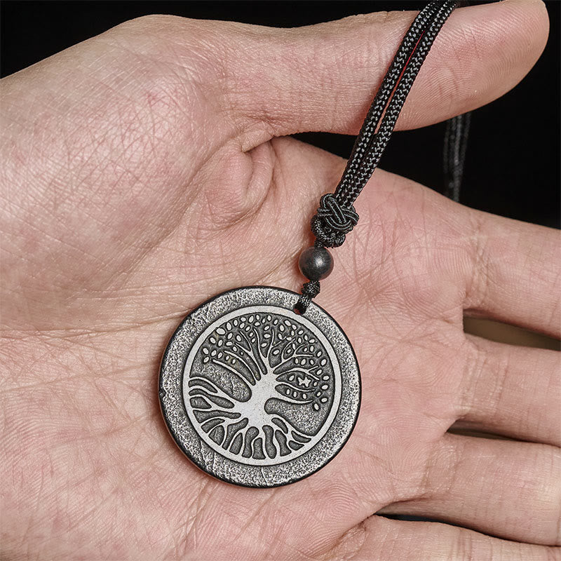Collana con ciondolo di protezione in pietra di shungite autentica con motivo intagliato dell'albero della vita Buddha Stones - image 7