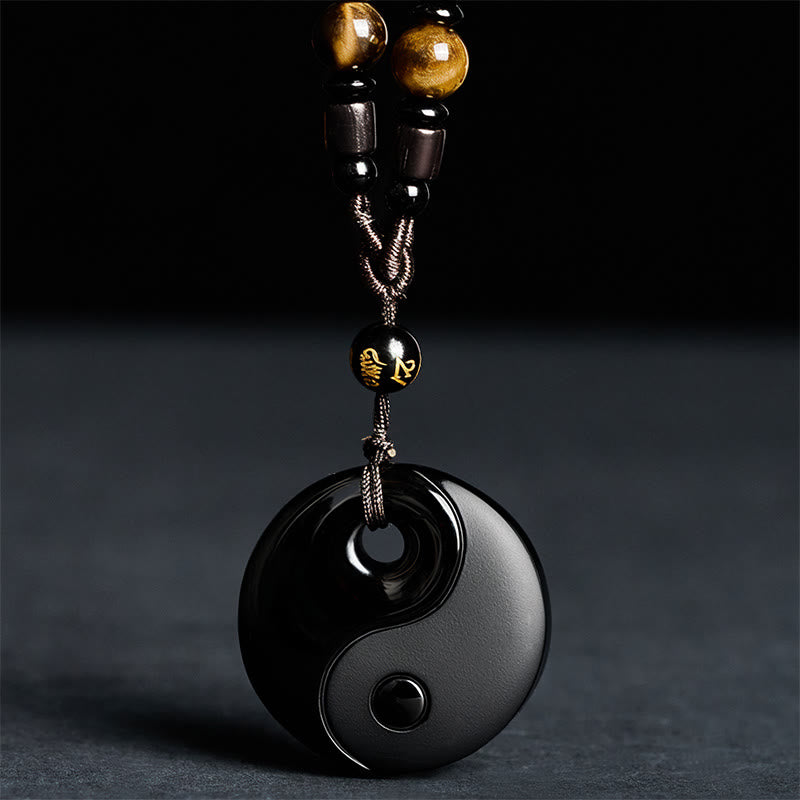 Collana con ciondolo in ossidiana nera con simbolo Yin Yang Buddha Stones Om Mani Padme Hum e forza - image 2