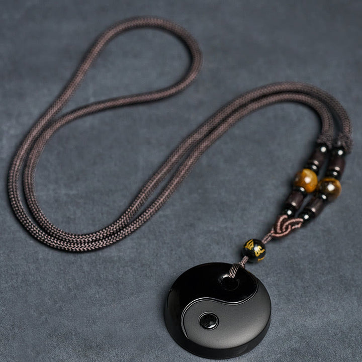 Collana con ciondolo in ossidiana nera con simbolo Yin Yang Buddha Stones Om Mani Padme Hum e forza - image 6