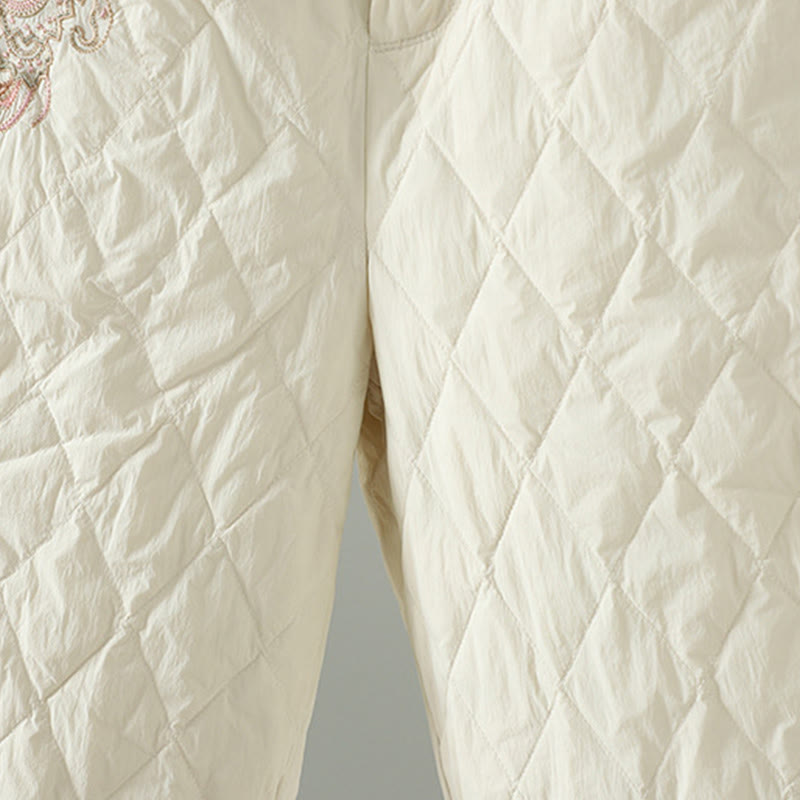 Pantaloni da donna spessi con tasche e motivo a rombi con fiori rosa Buddha Stones - image 4