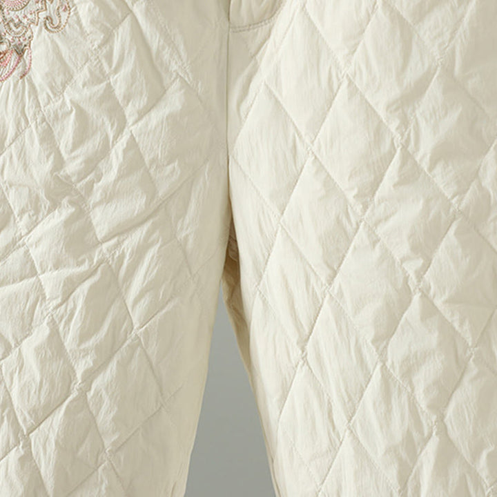 Pantaloni da donna spessi con tasche e motivo a rombi con fiori rosa Buddha Stones - image 4