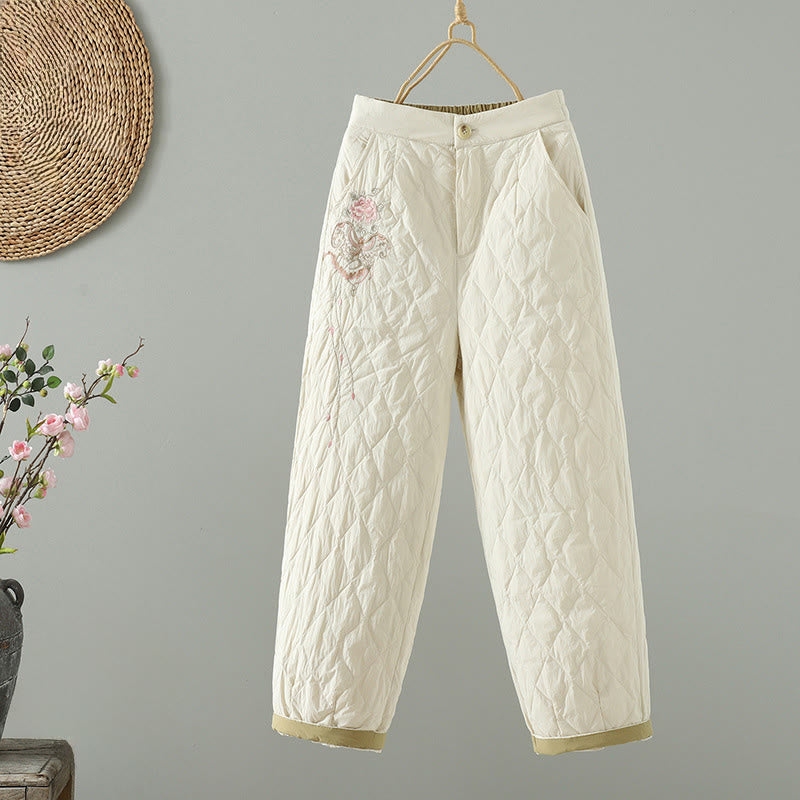 Pantaloni da donna spessi con tasche e motivo a rombi con fiori rosa Buddha Stones - Nevicare - US8-10, UK/AU12-14, EU40-42 (2XL) - image 1