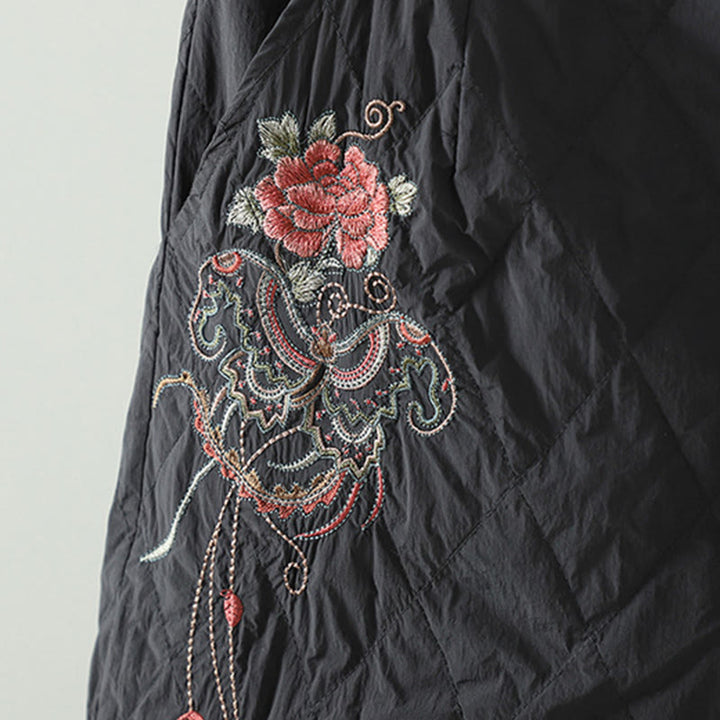 Pantaloni da donna spessi con tasche e motivo a rombi con fiori rosa Buddha Stones - image 13