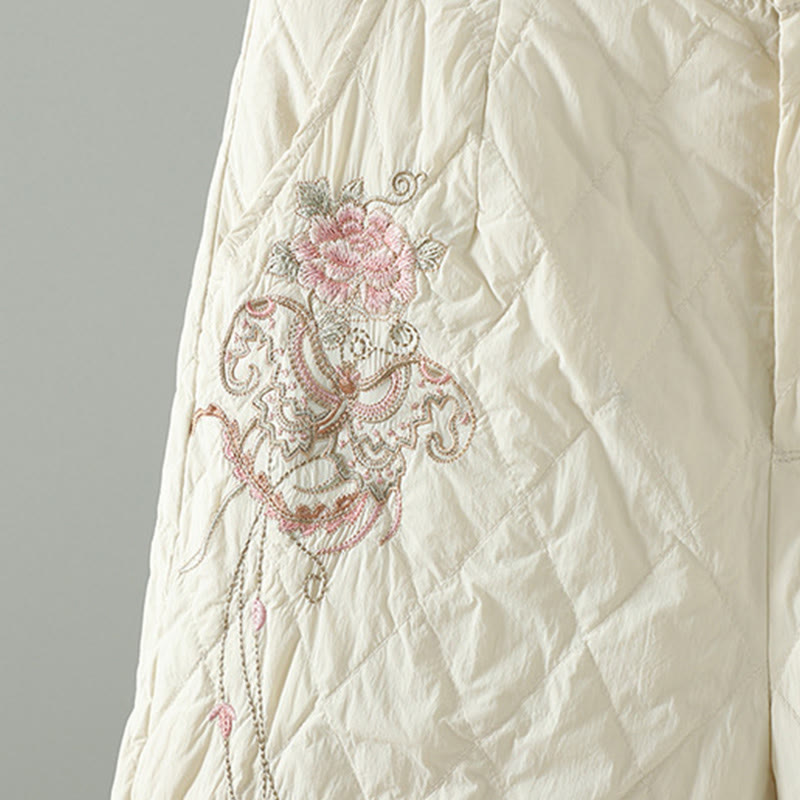 Pantaloni da donna spessi con tasche e motivo a rombi con fiori rosa Buddha Stones - image 5