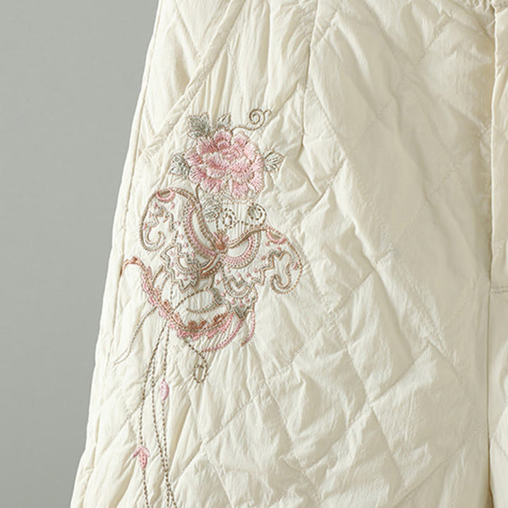 Pantaloni da donna spessi con tasche e motivo a rombi con fiori rosa Buddha Stones - image 5