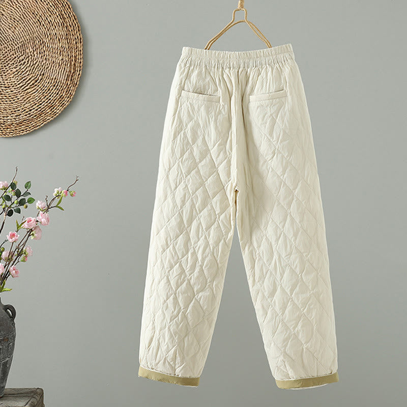 Pantaloni da donna spessi con tasche e motivo a rombi con fiori rosa Buddha Stones - image 2