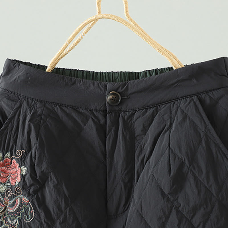 Pantaloni da donna spessi con tasche e motivo a rombi con fiori rosa Buddha Stones - image 12