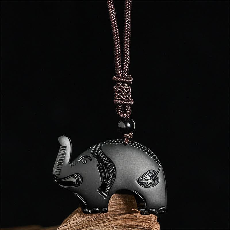 Collana con ciondolo in ossidiana nera con simbolo dell'elefante Buddha Stones intagliate - image 2