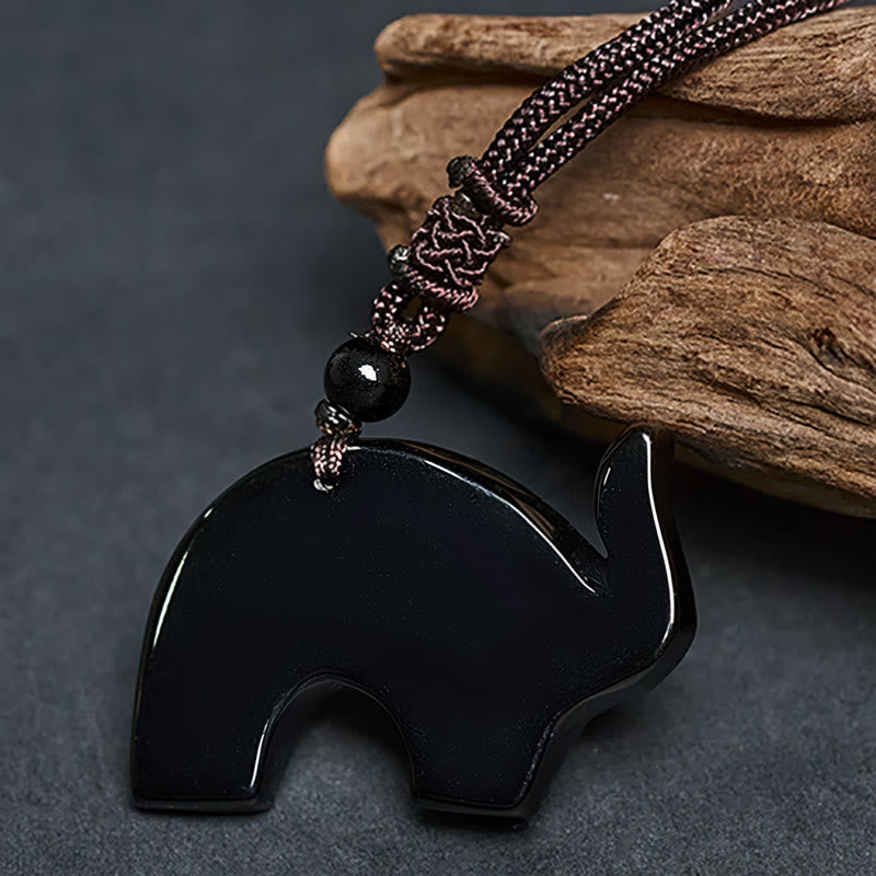 Collana con ciondolo in ossidiana nera con simbolo dell'elefante Buddha Stones intagliate - image 4