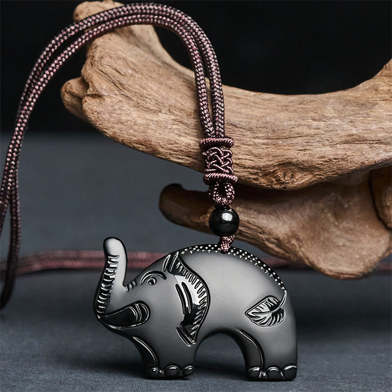 Collana con ciondolo in ossidiana nera con simbolo dell'elefante Buddha Stones intagliate - image 1