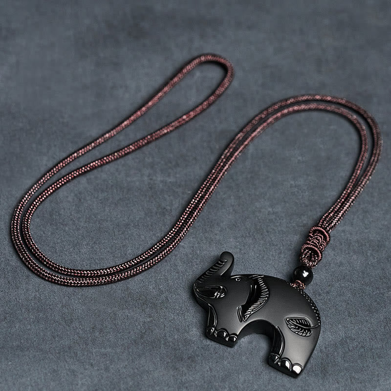 Collana con ciondolo in ossidiana nera con simbolo dell'elefante Buddha Stones intagliate - image 8