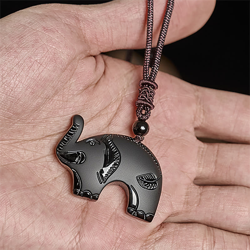 Collana con ciondolo in ossidiana nera con simbolo dell'elefante Buddha Stones intagliate - image 7