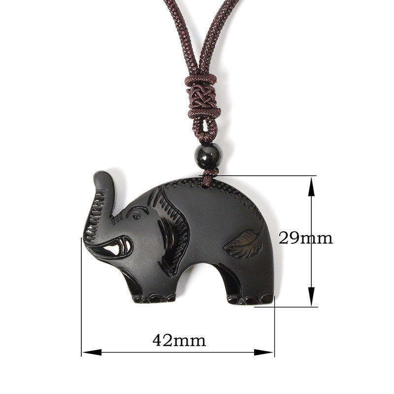 Collana con ciondolo in ossidiana nera con simbolo dell'elefante Buddha Stones intagliate - image 9