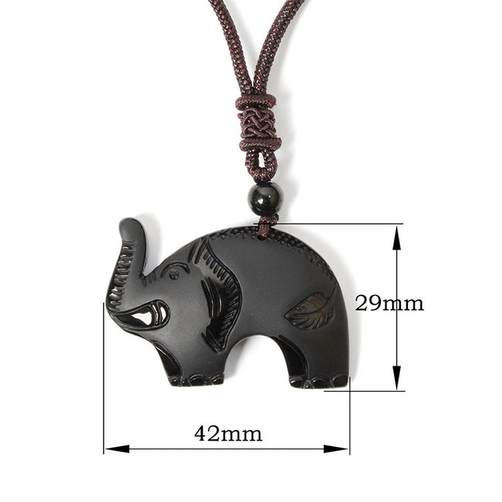 Collana con ciondolo in ossidiana nera con simbolo dell'elefante Buddha Stones intagliate - image 9