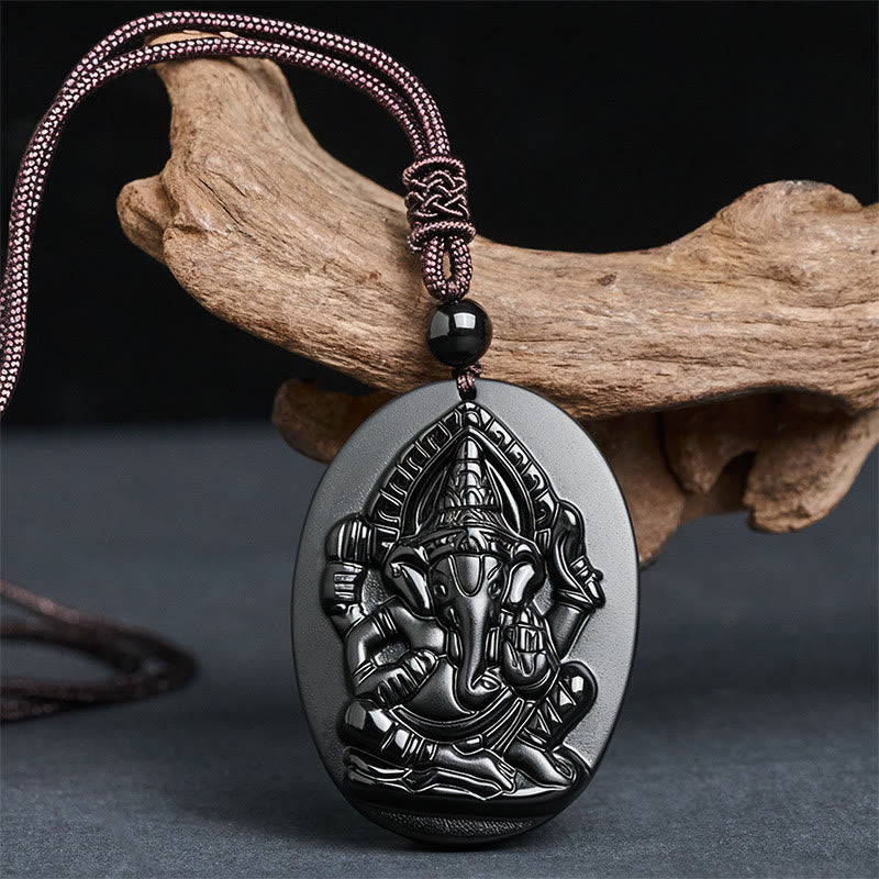 Collana con ciondolo in ossidiana nera naturale con design in rilievo di elefante Buddha Stones - image 1