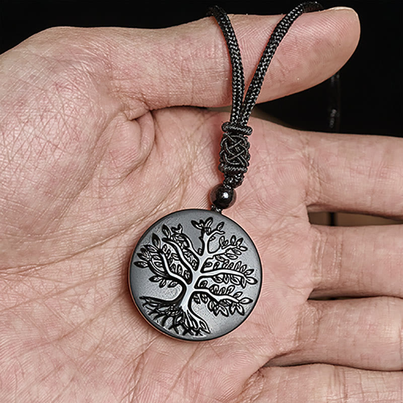 Collana con ciondolo in ossidiana nera con motivo naturale dell'albero della vita Buddha Stones - image 4