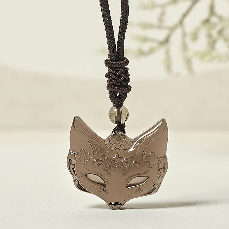 Collana con ciondolo in ossidiana di ghiaccio e ossidiana lucida color argento con design a forma di volpe Buddha Stones in rilievo - image 10
