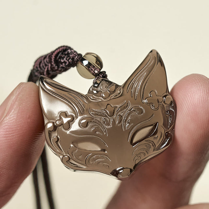 Collana con ciondolo in ossidiana di ghiaccio e ossidiana lucida color argento con design a forma di volpe Buddha Stones in rilievo - image 12