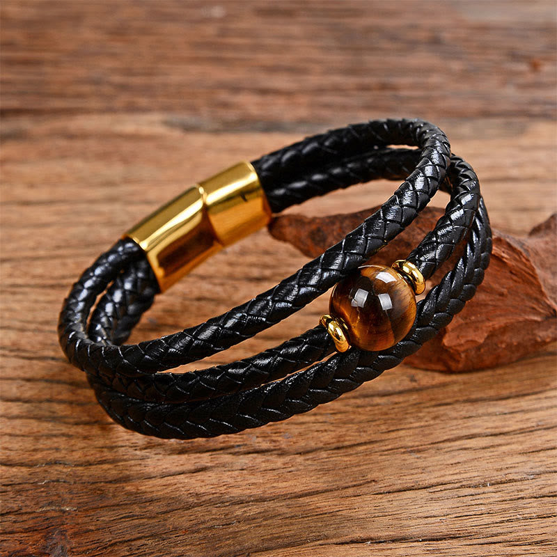 Bracciale in pelle intrecciata con perline multicolori, ametista e lazurite, con sei vere parole, Buddha Stones - Occhio di tigre - 18-22 cm - image 19