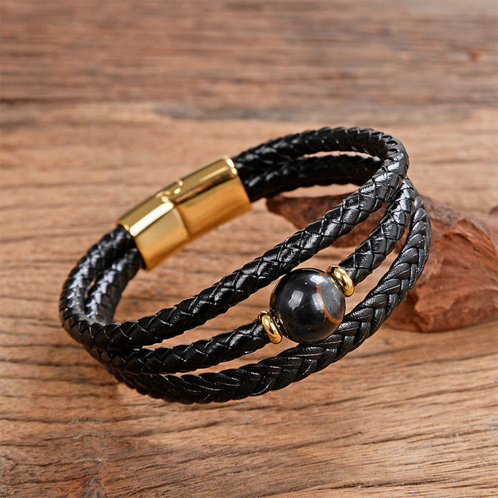 Bracciale in pelle intrecciata con perline multicolori, ametista e lazurite, con sei vere parole, Buddha Stones - Liuli nero - 18-22 cm - image 5