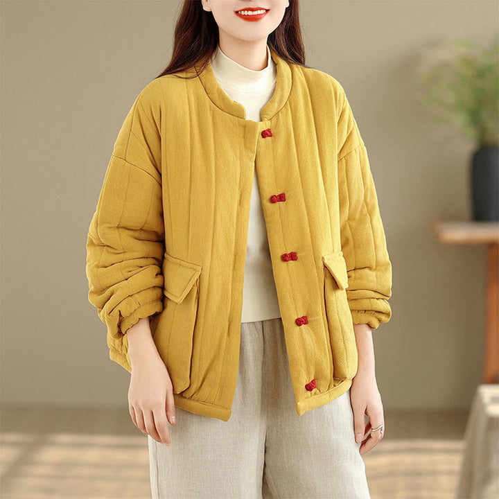 Giacca da donna in cotone spesso con maniche lunghe, tasche e bottoni a forma di rana, motivo a righe , Buddha Stones - image 8