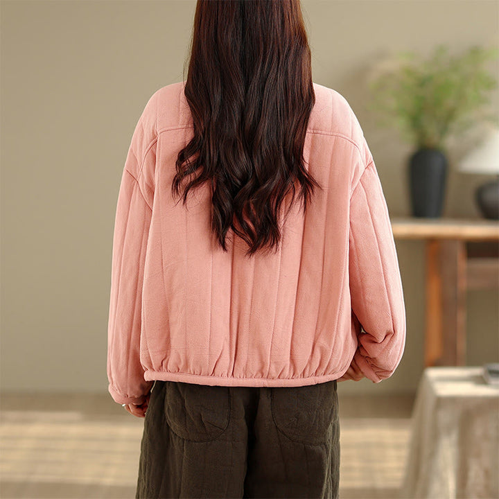 Giacca da donna in cotone spesso con maniche lunghe, tasche e bottoni a forma di rana, motivo a righe , Buddha Stones - image 6