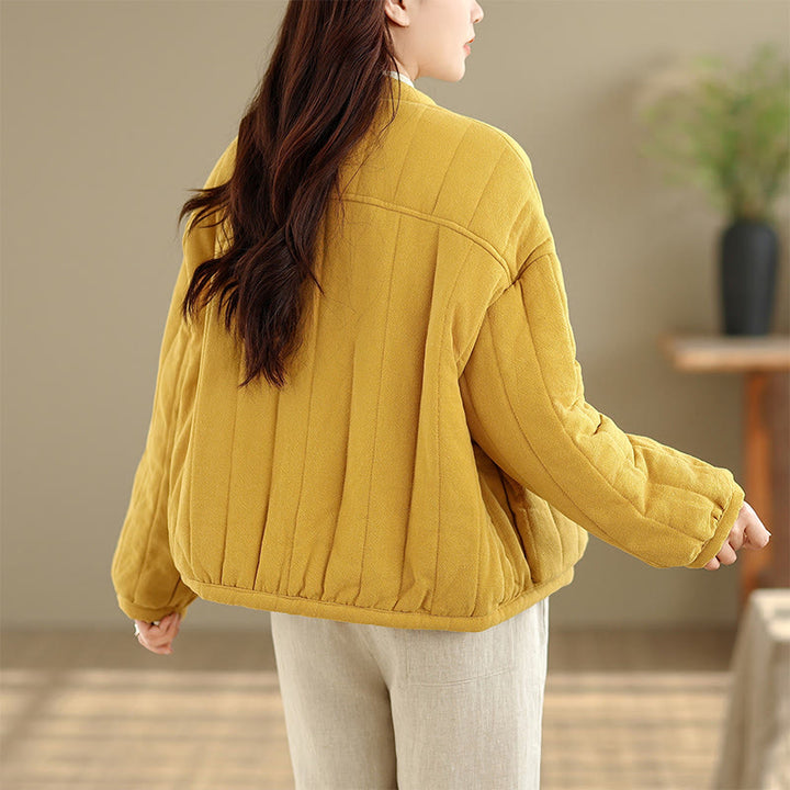 Giacca da donna in cotone spesso con maniche lunghe, tasche e bottoni a forma di rana, motivo a righe , Buddha Stones - image 15