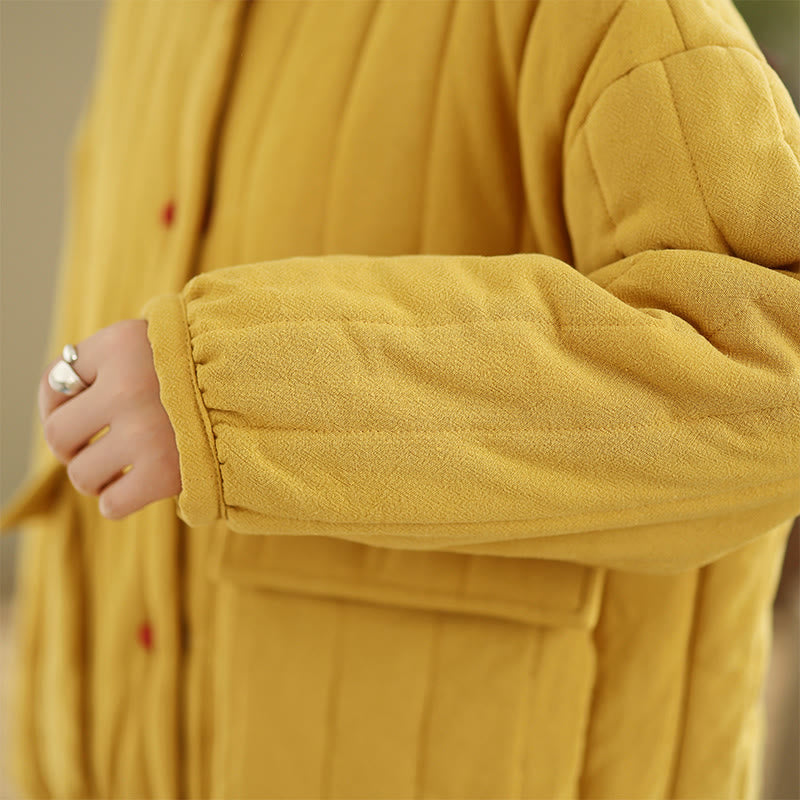 Giacca da donna in cotone spesso con maniche lunghe, tasche e bottoni a forma di rana, motivo a righe , Buddha Stones - image 16