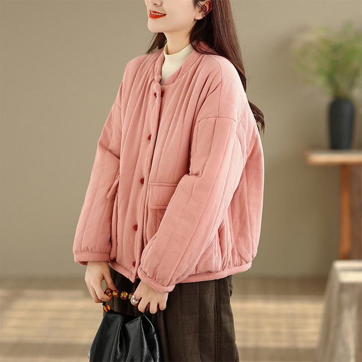 Giacca da donna in cotone spesso con maniche lunghe, tasche e bottoni a forma di rana, motivo a righe , Buddha Stones - image 5