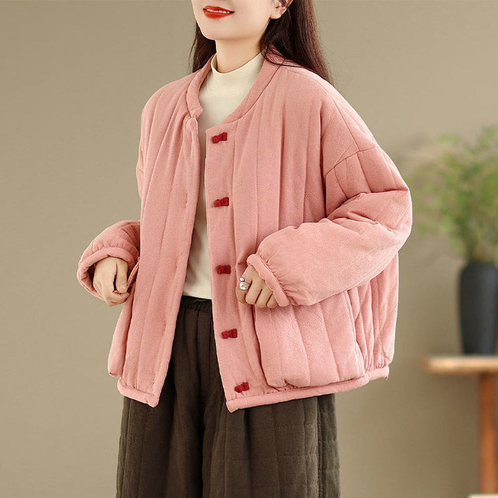 Giacca da donna in cotone spesso con maniche lunghe, tasche e bottoni a forma di rana, motivo a righe , Buddha Stones - image 3