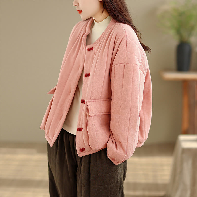 Giacca da donna in cotone spesso con maniche lunghe, tasche e bottoni a forma di rana, motivo a righe , Buddha Stones - image 4