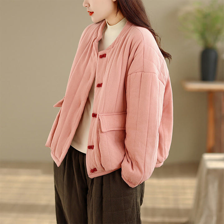 Giacca da donna in cotone spesso con maniche lunghe, tasche e bottoni a forma di rana, motivo a righe , Buddha Stones - image 4