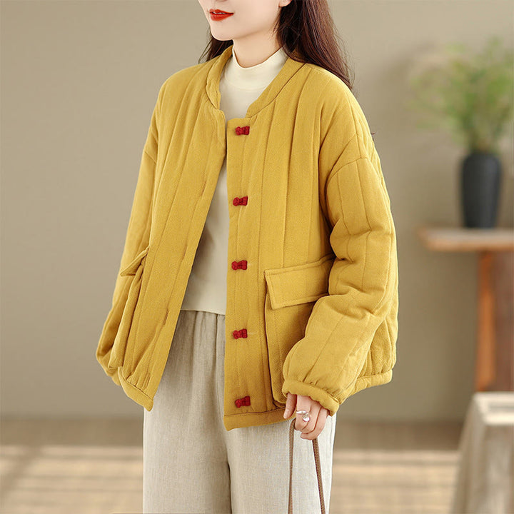 Giacca da donna in cotone spesso con maniche lunghe, tasche e bottoni a forma di rana, motivo a righe , Buddha Stones - image 12