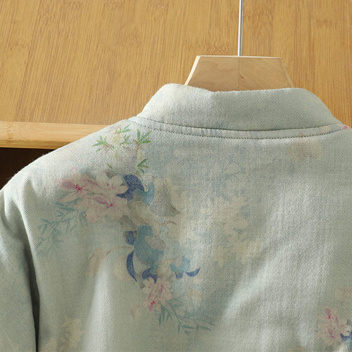 Cappotto da donna con maniche lunghe e collo rotondo, motivo floreale con bottoni a rana Buddha Stones  - image 14