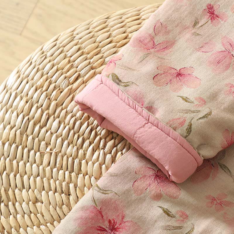 Cappotto da donna con maniche lunghe e collo rotondo, motivo floreale con bottoni a rana Buddha Stones  - image 5