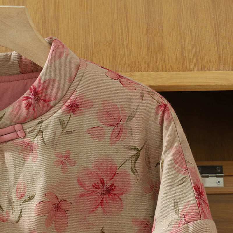 Cappotto da donna con maniche lunghe e collo rotondo, motivo floreale con bottoni a rana Buddha Stones  - image 3