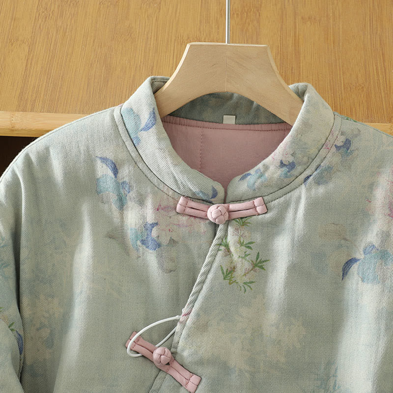 Cappotto da donna con maniche lunghe e collo rotondo, motivo floreale con bottoni a rana Buddha Stones  - image 13