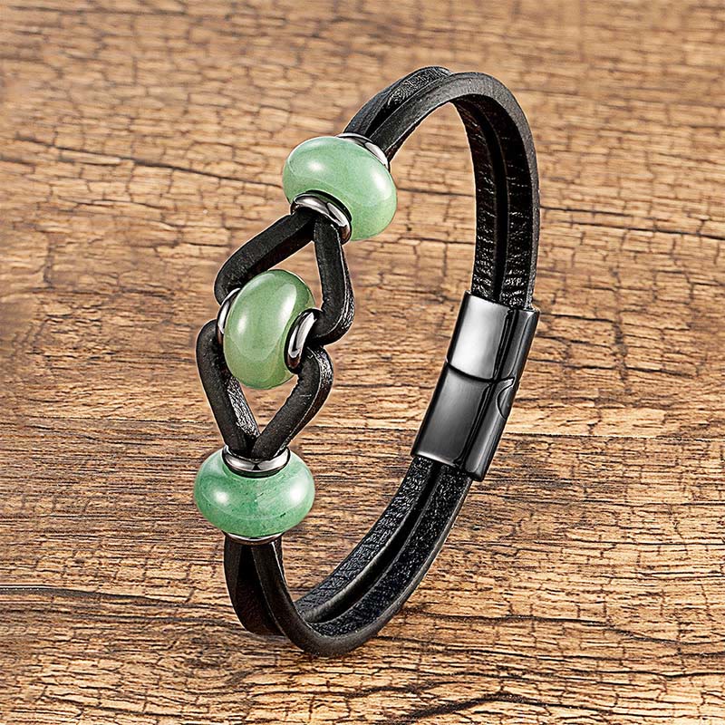 Braccialetto rotondo in pelle doppia con pietre di cristallo di ametista Buddha Stones, allevia lo stress - Avventurina verde - 18-22 cm - image 15