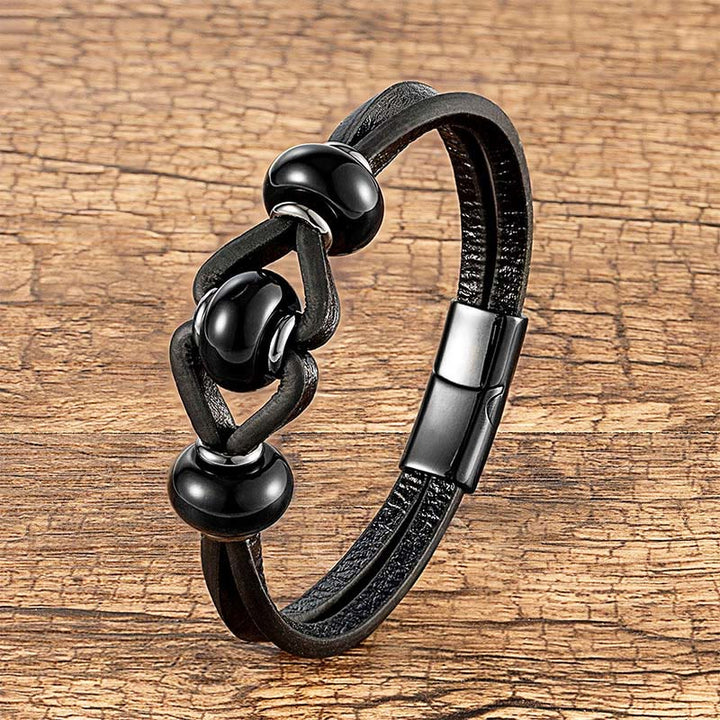 Braccialetto rotondo in pelle doppia con pietre di cristallo di ametista Buddha Stones, allevia lo stress - Onice nero - 18-22 cm - image 7