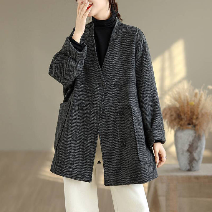 Cappotto da donna in cotone con maniche lunghe, scollo a V e strisce Buddha Stones con tasche - Nero - US14, UK/AU18, EU46 (2XL) - image 0
