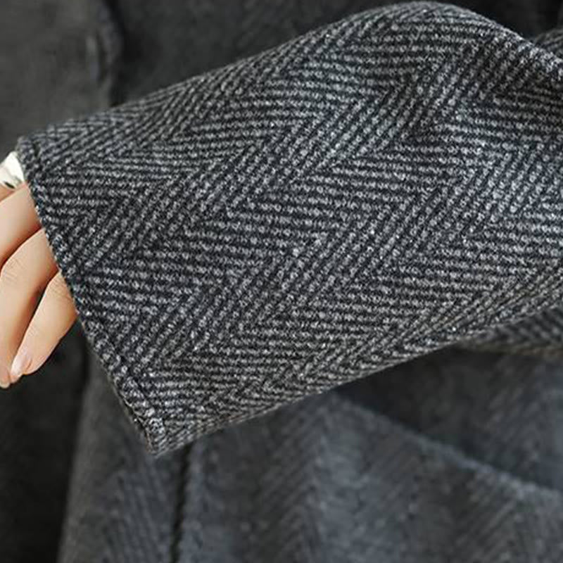 Cappotto da donna in cotone con maniche lunghe, scollo a V e strisce Buddha Stones con tasche - image 8