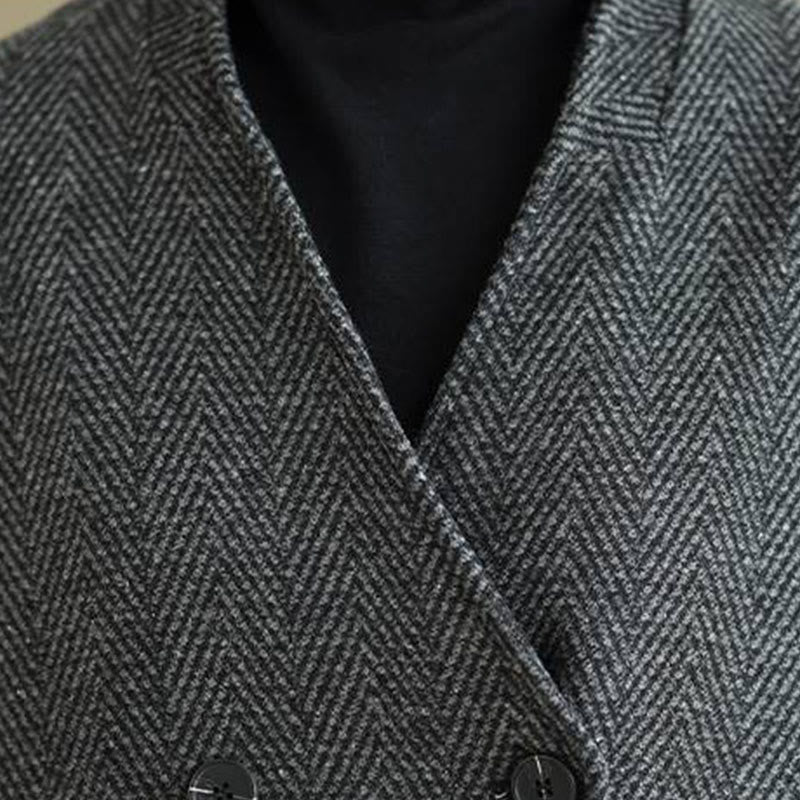 Cappotto da donna in cotone con maniche lunghe, scollo a V e strisce Buddha Stones con tasche - image 5