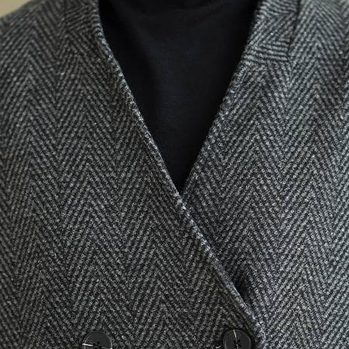 Cappotto da donna in cotone con maniche lunghe, scollo a V e strisce Buddha Stones con tasche - image 5