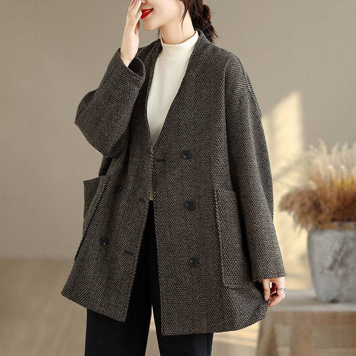 Cappotto da donna in cotone con maniche lunghe, scollo a V e strisce Buddha Stones con tasche - Marrone sella - US14, UK/AU18, EU46 (2XL) - image 10