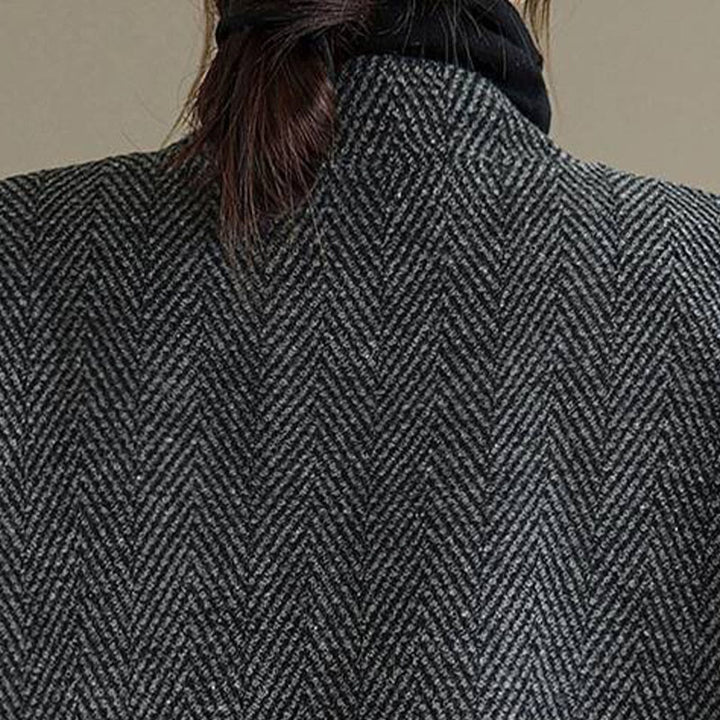 Cappotto da donna in cotone con maniche lunghe, scollo a V e strisce Buddha Stones con tasche - image 6