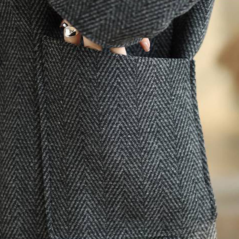 Cappotto da donna in cotone con maniche lunghe, scollo a V e strisce Buddha Stones con tasche - image 7