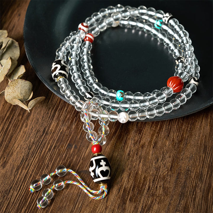 Buddha Stones 108 perline Liuli Crystal Dzi Bead Agata Blessing Nappa Mala - Perlina Dzi nera - 6 millimetri - image 0